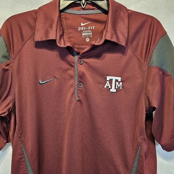 Nike Dri Fit Texas A & M Aggies Maroon Grey Polo Shirt 100% Recycled Polyester S - Picture 3 of 5